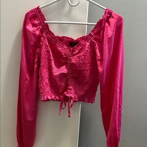 Supra Hot Pink Smocked Long Sleeve Crop Top